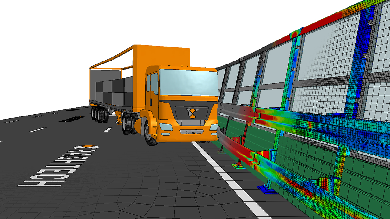 Virtual testing EN1317 prEN16303 Ls-Dyna barriera stradale TB81 Crash Test